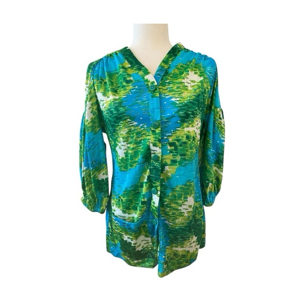 Sirena Womens Vintage Green Hawaiian Swim Coverup Top Size Medium Button Down - Picture 1 of 8